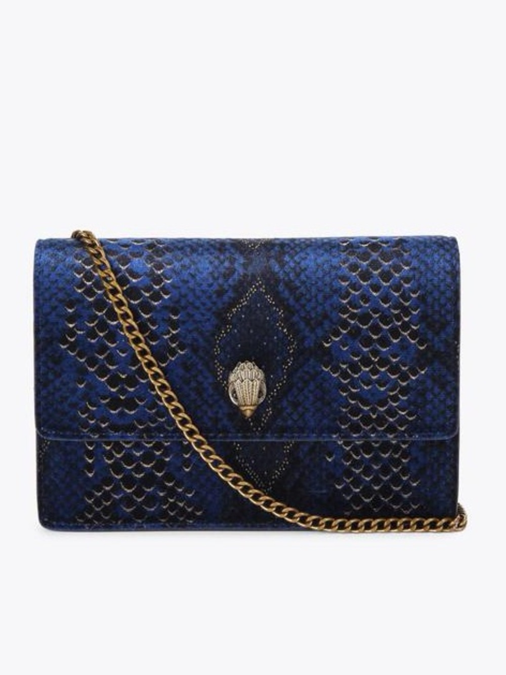 Kurt Geiger NWOT Blue Extra Mini Shoreditch Snake-Embossed Velvet Crossbody